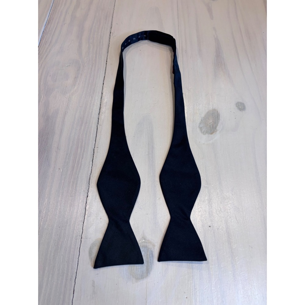 Rooster Mens Black Blue Silk Blend Ribbed Self-Tie Bow Tie Adjustable 14.5-20
